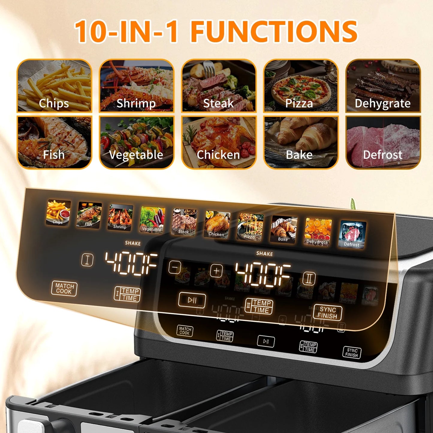 Dual Basket Air Fryer Oven, Digital Control, Clear-View Window, Versatile Air Fryer for Roasting, Baking, Reheating Healthy Meals