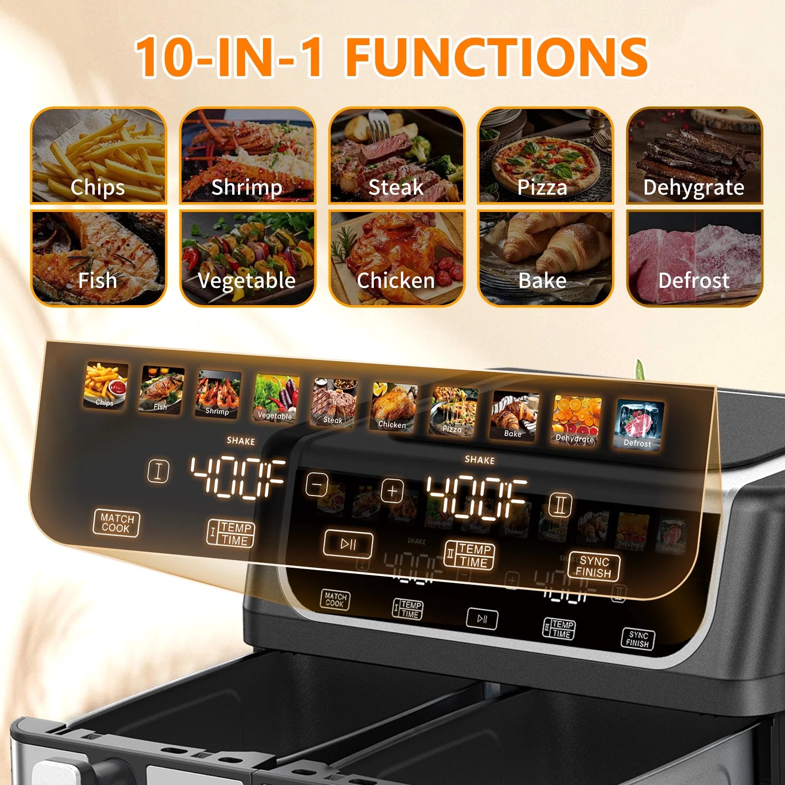Dual Basket Air Fryer Oven, Digital Control, Clear-View Window, Versatile Air Fryer for Roasting, Baking, Reheating Healthy Meals