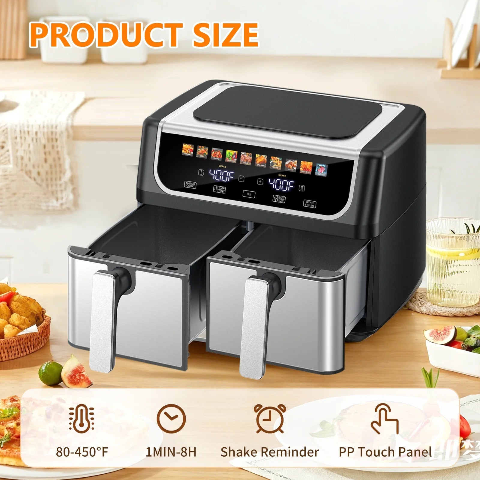 Dual Basket Air Fryer Oven, Digital Control, Clear-View Window, Versatile Air Fryer for Roasting, Baking, Reheating Healthy Meals
