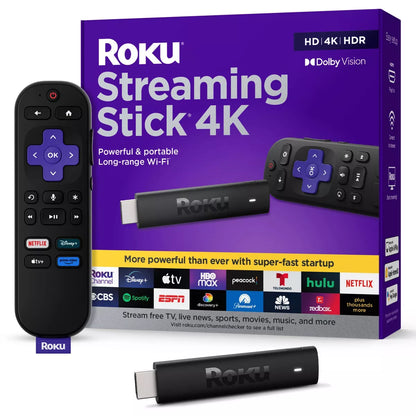 Roku Streaming Stick 4K Streaming Device 4K/Hdr/Dolby Vision with Voice Remote with TV Controls: Wi-Fi, Apple Airplay
