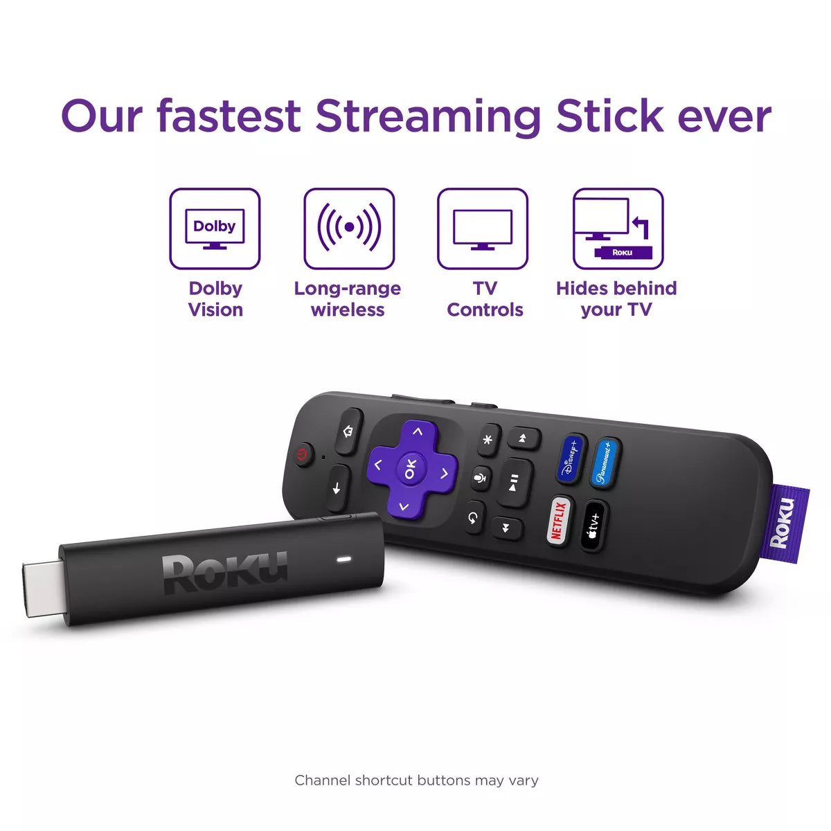 Roku Streaming Stick 4K Streaming Device 4K/Hdr/Dolby Vision with Voice Remote with TV Controls: Wi-Fi, Apple Airplay