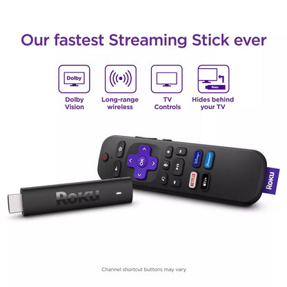 Roku Streaming Stick 4K Streaming Device 4K/Hdr/Dolby Vision with Voice Remote with TV Controls: Wi-Fi, Apple Airplay
