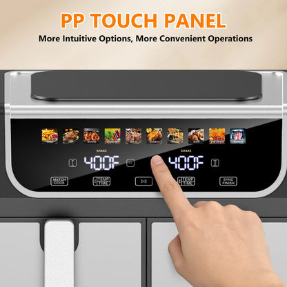 Dual Basket Air Fryer Oven, Digital Control, Clear-View Window, Versatile Air Fryer for Roasting, Baking, Reheating Healthy Meals