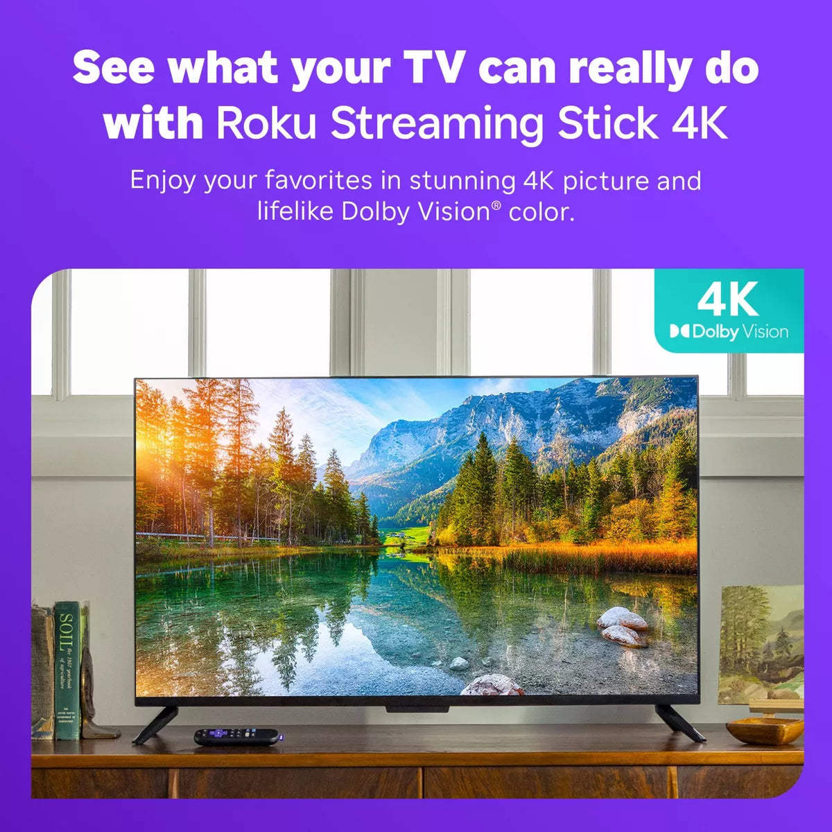 Roku Streaming Stick 4K Streaming Device 4K/Hdr/Dolby Vision with Voice Remote with TV Controls: Wi-Fi, Apple Airplay
