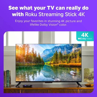 Roku Streaming Stick 4K Streaming Device 4K/Hdr/Dolby Vision with Voice Remote with TV Controls: Wi-Fi, Apple Airplay